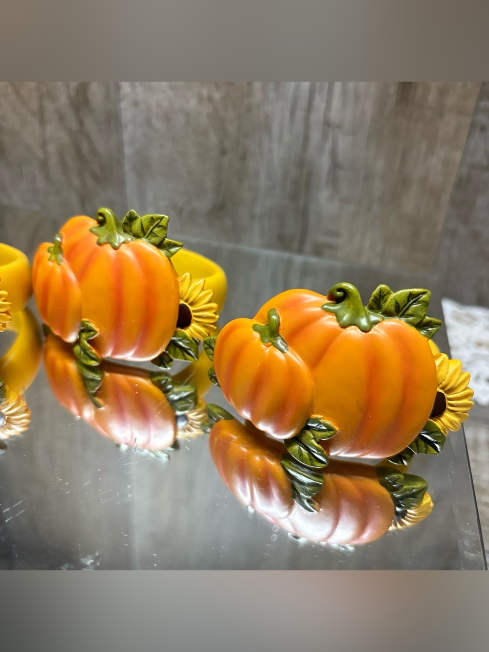 Kohl’s Harvest NAPKIN RINGS Pumpkins Sunflower Set of 6 Orange Yellow Green